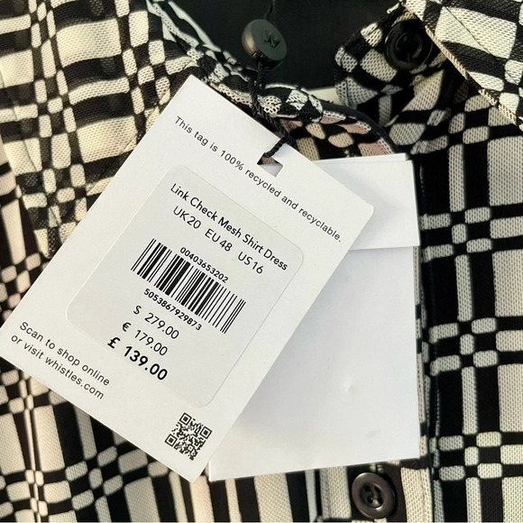 Whistles Link Check Mesh Shirt Dress Black/Multi NWT size 16 - Picture 6 of 15